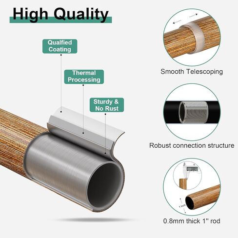 قضبان ستائر خشبية للنوافذ من 28 إلى 48 بوصة (2.3-4 قدم)، وقضبان ستائر بقطر 1 بوصة مع تشطيبات نمط أوراق الحبوب الخشبية المقلدة، مجموعة قضبان ستائر متينة قابلة للتعديل من بوهو، 18-45 بوصة in Kuwait