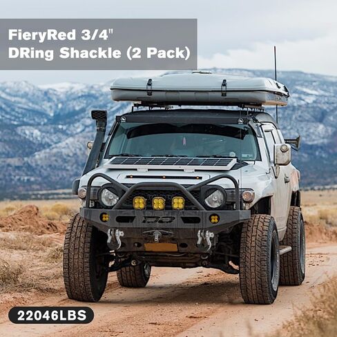 تكبل حلقة على شكل حرف D مقاس 3/4 بوصة من FieryRed بقوة 22,046 رطل مع دبوس قفل 7/8 بوصة، مجموعات غسالات عازلة سوداء للاستخدام مع حزام السحب، حزمة من 2 in Kuwait