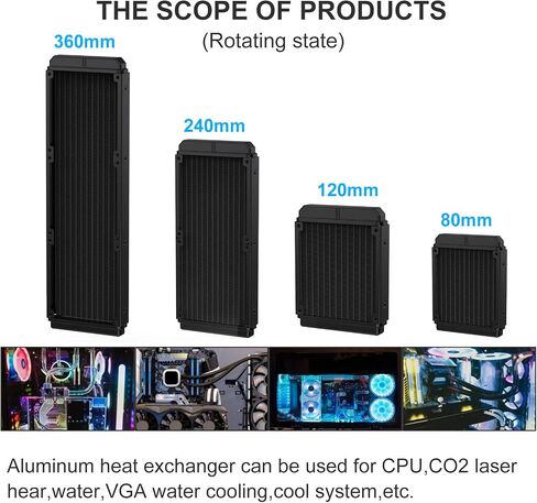 Water Cooling Computer Radiator, 12 Pipe Aluminum Heat Exchanger Liquid Cooling Radiator Fans - 240mm Radiator for CPU PC Laser Water Cool System DC12V Black in Kuwait