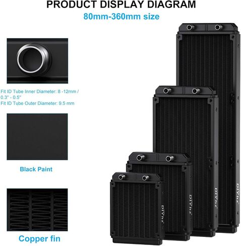 Water Cooling Computer Radiator, 12 Pipe Aluminum Heat Exchanger Liquid Cooling Radiator Fans - 240mm Radiator for CPU PC Laser Water Cool System DC12V Black in Kuwait