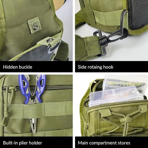 Fishing Backpack Fishing Tackle Storage Bag Fishing Gear with Rod Holder Sling Backpack Fishing Storage Backpack Fishing Gift for Outdoor Hiking,Travel,Hunting (B-Army Green) in Saudi Arabia