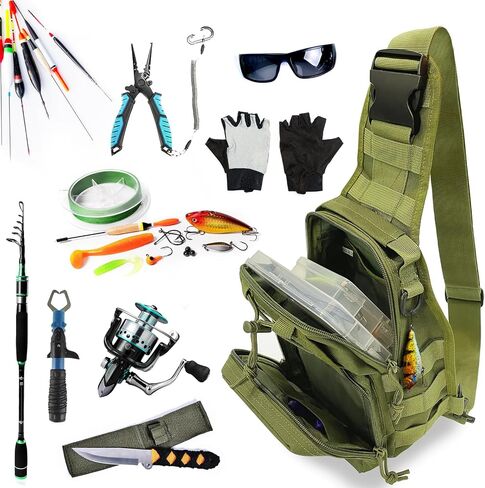 Fishing Backpack Fishing Tackle Storage Bag Fishing Gear with Rod Holder Sling Backpack Fishing Storage Backpack Fishing Gift for Outdoor Hiking,Travel,Hunting (B-Army Green) in Saudi Arabia