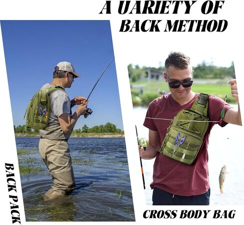Fishing Backpack Fishing Tackle Storage Bag Fishing Gear with Rod Holder Sling Backpack Fishing Storage Backpack Fishing Gift for Outdoor Hiking,Travel,Hunting (B-Army Green) in Saudi Arabia