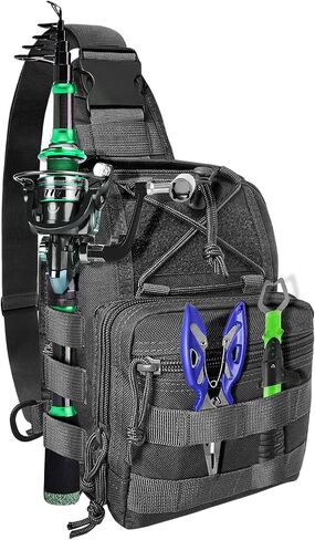 Fishing Backpack Fishing Tackle Storage Bag Fishing Gear with Rod Holder Sling Backpack Fishing Storage Backpack Fishing Gift for Outdoor Hiking,Travel,Hunting (B-Army Green) in Saudi Arabia
