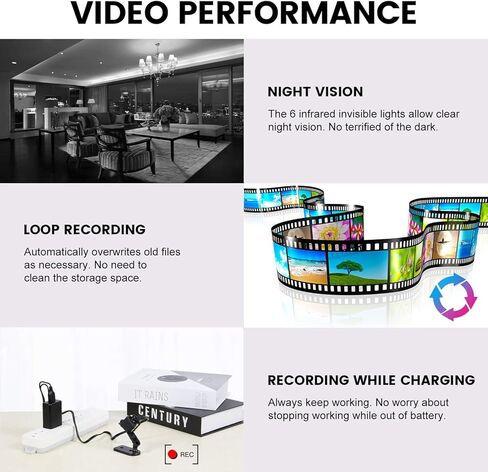 كاميرا تجسس، كاميرا داخلية صغيرة بدقة 1080 بكسل بدون واي فاي، كاميرات صغيرة لأمن المنزل مع بطاقة ذاكرة 32 جيجابايت، زاوية واسعة، رؤية ليلية، كشف الحركة، تخزين حلقي، دعامة دوارة 360 درجة in Kuwait