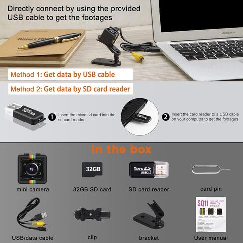 كاميرا تجسس، كاميرا داخلية صغيرة بدقة 1080 بكسل بدون واي فاي، كاميرات صغيرة لأمن المنزل مع بطاقة ذاكرة 32 جيجابايت، زاوية واسعة، رؤية ليلية، كشف الحركة، تخزين حلقي، دعامة دوارة 360 درجة in Kuwait