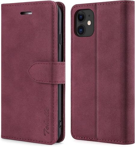 Case for iPhone 11, Premium Leather Wallet Case with Card Holder Kickstand Magnetic Closure Flip Folio Case Cover Compatible with iPhone 11 (6.1 Inch) - Red in Saudi Arabia