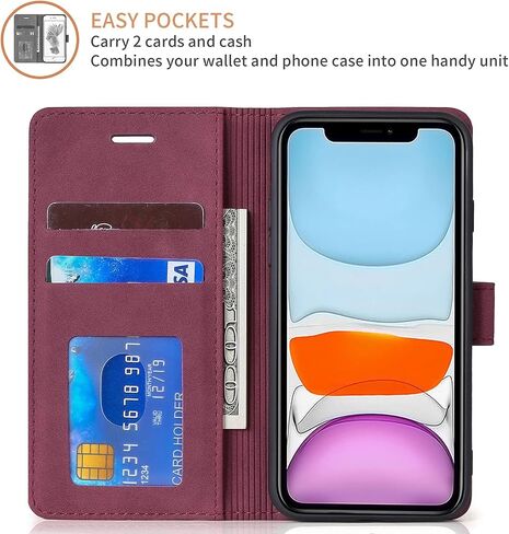 Case for iPhone 11, Premium Leather Wallet Case with Card Holder Kickstand Magnetic Closure Flip Folio Case Cover Compatible with iPhone 11 (6.1 Inch) - Red in Saudi Arabia