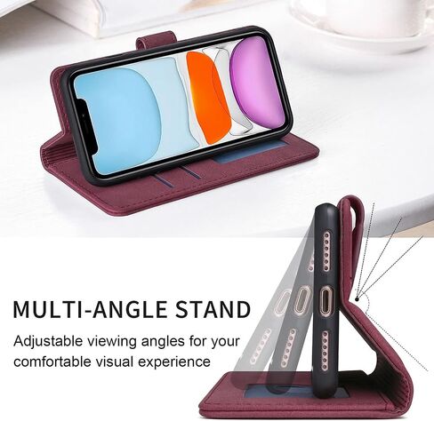 Case for iPhone 11, Premium Leather Wallet Case with Card Holder Kickstand Magnetic Closure Flip Folio Case Cover Compatible with iPhone 11 (6.1 Inch) - Red in Saudi Arabia