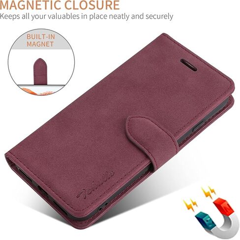 Case for iPhone 11, Premium Leather Wallet Case with Card Holder Kickstand Magnetic Closure Flip Folio Case Cover Compatible with iPhone 11 (6.1 Inch) - Red in Saudi Arabia