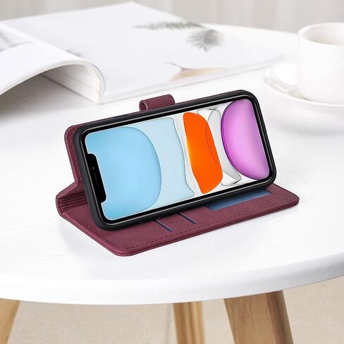 Case for iPhone 11, Premium Leather Wallet Case with Card Holder Kickstand Magnetic Closure Flip Folio Case Cover Compatible with iPhone 11 (6.1 Inch) - Red in Saudi Arabia