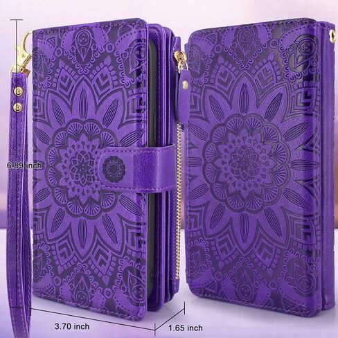 Harryshell Compatible with Google Pixel 8 Case Wallet Detachable Magnetic Cover Leather Case Cover with Cash Coin Zipper Pocket 12 Card Slots Holder Wrist Strap Lanyard (Flower Purple) in Saudi Arabia