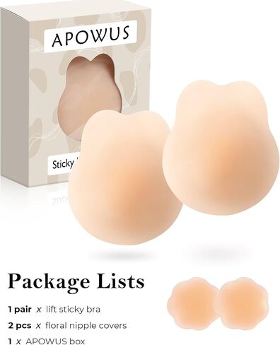 APOWUS Lift Ultra-Thin Sticky Bra,Adhesive Bras Push Up Invisible, Backless Strapless Bra Pasties Nipple Covers 03 Beige in Saudi Arabia