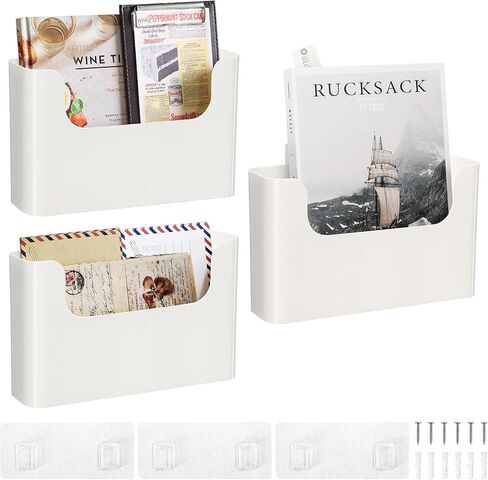 Wall Mount Folder Holder File Organizer No Drilling File Holder Hanging File Mail Organizer Door Office Mail Supplies Storage Magazine Envelope Planner Wall Single Pocket Off White (5 Count) in Kuwait