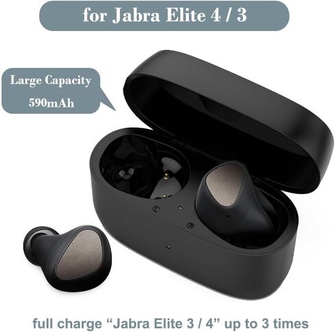 Charging Case for Jabra Elite 3/4, Replacement Charger Battery Case 590mAh for Jabra Elite 3/4 (Black) in Saudi Arabia