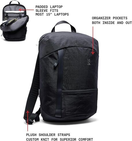 Chrome Industries Camden Backpack – 16L Travel Bag for Men and Women with Plush Knit Shoulder Straps Recycled Materials and Internal Laptop Sleeve – Black in Kuwait