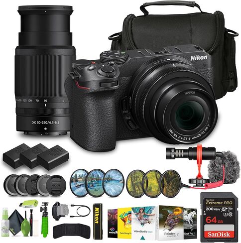 Nikon Z30 Mirrorless Camera with 16-50mm and 50-250mm Lenses + 2X ENEL25 Replacement Battery + Extreme PRO 64GB Card+ UV Lens Filter + Photo Editing Software + Mic + More (Renewed) in Saudi Arabia