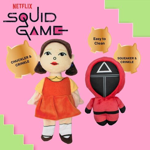 Squid Games Official Merchandise | Squeaky Plush Toys for Dogs | Doll & Soldier 2-Pack Set | Squeak & Play! in Saudi Arabia