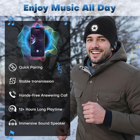 Bluetooth Beanie with Light Musical Knitted Hat with Headphone, Built-in Stereo Speakers Mic, 5 LED Super Bright in Saudi Arabia