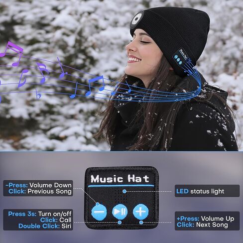 Bluetooth Beanie with Light Musical Knitted Hat with Headphone, Built-in Stereo Speakers Mic, 5 LED Super Bright in Saudi Arabia