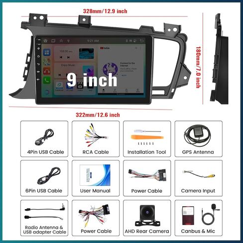 UNITOPSCI 4G+64G 8 Core Android 13 Car Stereo Radio for Kia Optima K5 2011 2012 2013 CarPlay Android Auto GPS 9 Inch Touch Screen Bluetooth 5.0 Mirror Link DSP WiFi FM/RDS SWC +Backup Camera Mic in Saudi Arabia