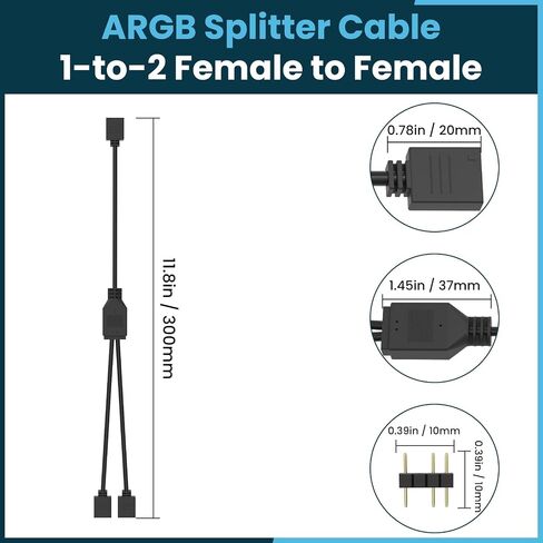 SDTC Tech ARGB Splitter Cable, 1-to-2 Female to Female 5V 3 Pin Addressable RGB Splitter Extension Cable ARGB LED Sync Cable for Extend PC Computer ARGB Fans Or ARGB LED Series, 11.8 Inches, 2 Pack in Kuwait