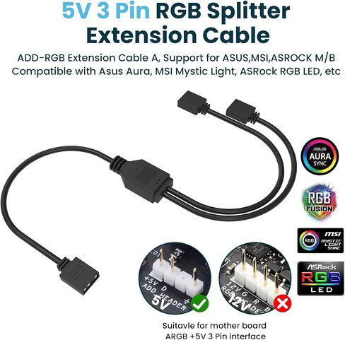 SDTC Tech ARGB Splitter Cable, 1-to-2 Female to Female 5V 3 Pin Addressable RGB Splitter Extension Cable ARGB LED Sync Cable for Extend PC Computer ARGB Fans Or ARGB LED Series, 11.8 Inches, 2 Pack in Kuwait