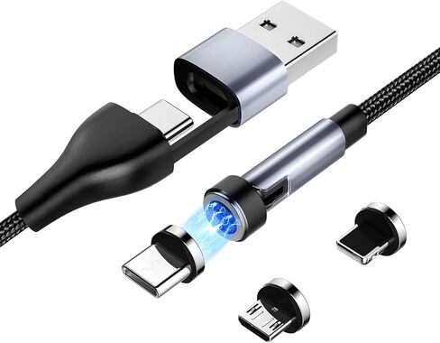 6 in 1 Magnetic Charging Cable, 360° Rotating Magnetic Phone Charger USB A+C, 3A Fast Charging with Data Transfer for All Multi-Device Type C/i-Product/CarPlay in Saudi Arabia