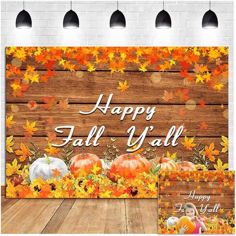 Happy Fall Yall Photography Backdrops Pumpkin Rustic Wooden Maple Leaves Harvest Photo Backdrops 7x5ft Thanksgiving Happy Fall Y'all Baby Shower Banner in Saudi Arabia
