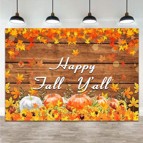 Happy Fall Yall Photography Backdrops Pumpkin Rustic Wooden Maple Leaves Harvest Photo Backdrops 7x5ft Thanksgiving Happy Fall Y'all Baby Shower Banner in Saudi Arabia