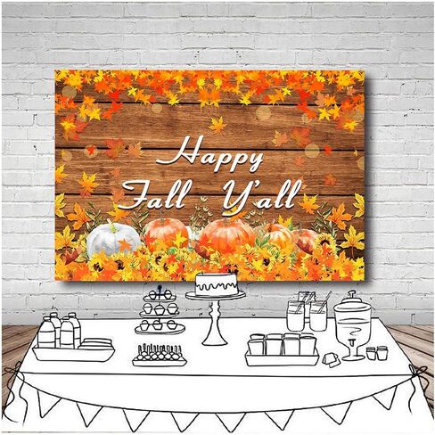 Happy Fall Yall Photography Backdrops Pumpkin Rustic Wooden Maple Leaves Harvest Photo Backdrops 7x5ft Thanksgiving Happy Fall Y'all Baby Shower Banner in Saudi Arabia
