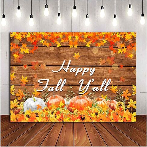 Happy Fall Yall Photography Backdrops Pumpkin Rustic Wooden Maple Leaves Harvest Photo Backdrops 7x5ft Thanksgiving Happy Fall Y'all Baby Shower Banner in Saudi Arabia