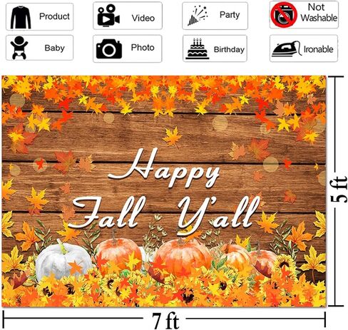 Happy Fall Yall Photography Backdrops Pumpkin Rustic Wooden Maple Leaves Harvest Photo Backdrops 7x5ft Thanksgiving Happy Fall Y'all Baby Shower Banner in Saudi Arabia