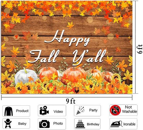 Happy Fall Yall Photography Backdrops Pumpkin Rustic Wooden Maple Leaves Harvest Photo Backdrops 7x5ft Thanksgiving Happy Fall Y'all Baby Shower Banner in Saudi Arabia