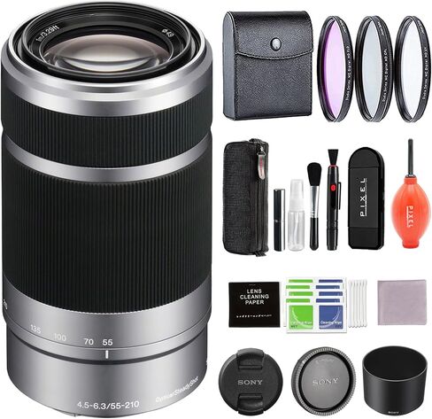 Sony E 55-210mm f/4.5-6.3 OSS Lens (Black) Bundle with 49mm Protection Filter and Advanced Accessories | Sony 55-210mm Lens in Saudi Arabia