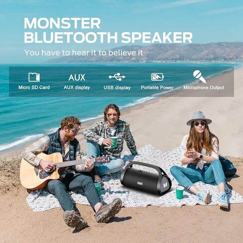 Monster Adventurer Max Bluetooth Speaker with Two Wireless Microphones, IPX7 Waterproof Outdoor Speakers with 100W Powerful Stereo Sound, Portable Bluetooth Speakers for Home, Party, Camping, Gold in Saudi Arabia