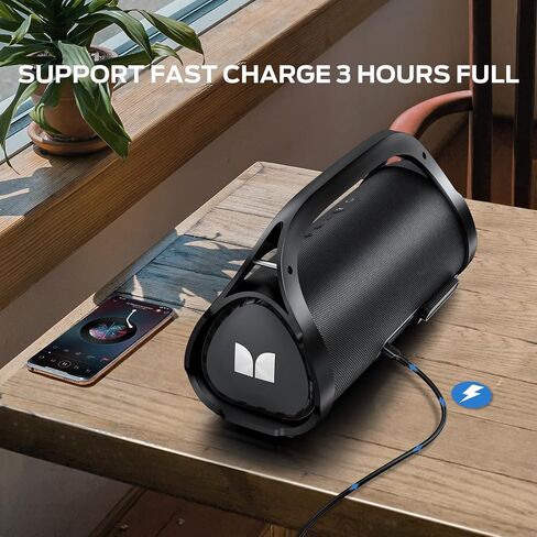 Monster Adventurer Max Bluetooth Speaker with Two Wireless Microphones, IPX7 Waterproof Outdoor Speakers with 100W Powerful Stereo Sound, Portable Bluetooth Speakers for Home, Party, Camping, Gold in Saudi Arabia