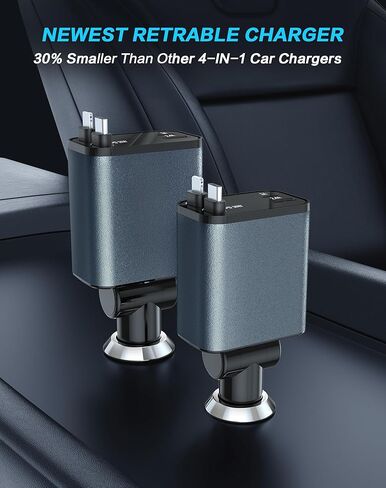 Retractable Car Charger, 4 in 1 Fast Car Phone Charger, Car Charger Adapter with 2 Retractable Cords 2.6ft & 2 USB Ports, Compatible with iPhone 15/14/13/12/11 Series, Galaxy, Pixel in Saudi Arabia