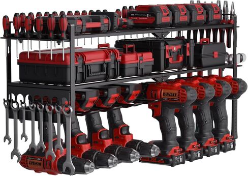 Power Tool Organizer Wall Mount, 3 Layers Heavy Duty Metal Storage Rack with 4 Drill Holders for Garage Organization, Storage Rack for Cordless Drill, Tool Shelf for Garage/Workshop/Pegboard/Shed in Saudi Arabia