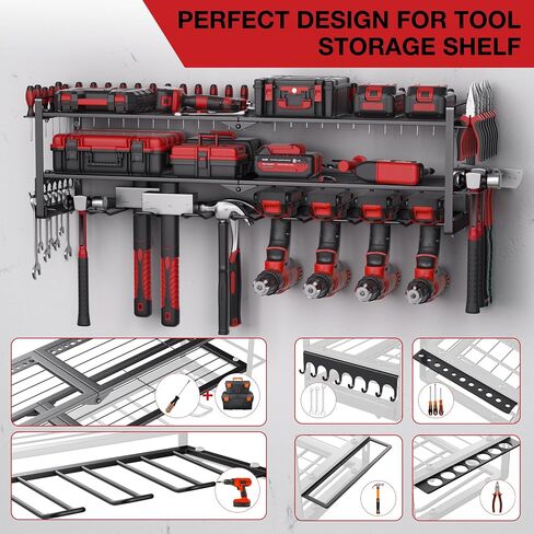Power Tool Organizer Wall Mount, 3 Layers Heavy Duty Metal Storage Rack with 4 Drill Holders for Garage Organization, Storage Rack for Cordless Drill, Tool Shelf for Garage/Workshop/Pegboard/Shed in Saudi Arabia