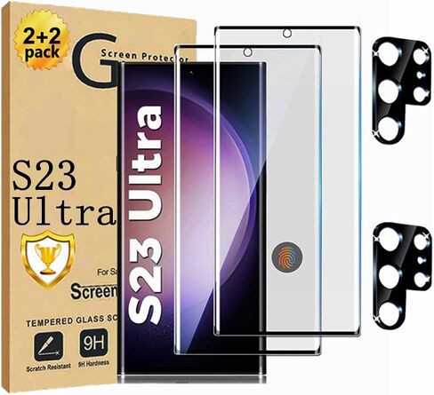 واقي شاشة Galaxy S23 Ultra، واقي شاشة زجاجي مقوى S23 Ultra [2+2 Pack] واقي عدسة الكاميرا، زجاج ثلاثي الأبعاد 9H واقي شاشة زجاجي مقوى لهاتف Samsung Galaxy S23 Ultra in Kuwait