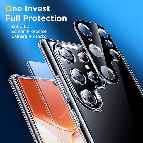 واقي شاشة Galaxy S23 Ultra، واقي شاشة زجاجي مقوى S23 Ultra [2+2 Pack] واقي عدسة الكاميرا، زجاج ثلاثي الأبعاد 9H واقي شاشة زجاجي مقوى لهاتف Samsung Galaxy S23 Ultra in Kuwait