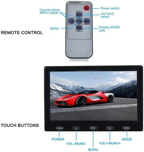 SallyBest® 7 Inch Ultra Thin 16:9 HD 800x480 TFT LCD Color Display Headrest Monitor Touch Button Monitor Screen Support AV HDMI VGA Video Input in Saudi Arabia