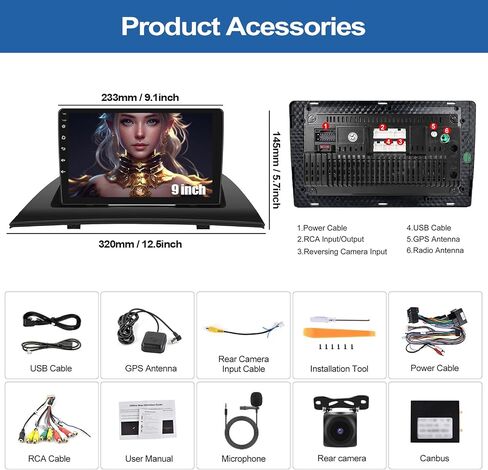 4G+64G Car Stereo Radio for BMW X3 E83 2004-2012 with Wireless Apple CarPlay Android Auto Android 13 Radio 9" IPS Touch Screen Car Radio with DSP Bluetooth 5.0 GPS Navigation WiFi FM RDS Backup Camera in Saudi Arabia