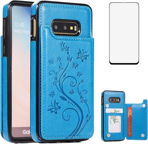 Phone Case for Samsung Galaxy S10e with Tempered Glass Screen Protector and Card Holder Wallet Cover Stand Flip Leather Cell Accessories Glaxay S 10e Gaxaly 10se Galaxies Se10 Cases Women Men Blue in Saudi Arabia
