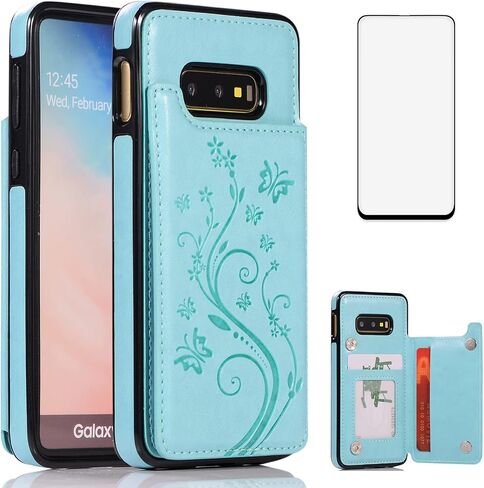 Phone Case for Samsung Galaxy S10e with Tempered Glass Screen Protector and Card Holder Wallet Cover Stand Flip Leather Cell Accessories Glaxay S 10e Gaxaly 10se Galaxies Se10 Cases Women Men Blue in Saudi Arabia