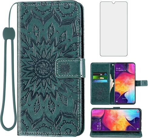 Phone Case for Samsung Galaxy A50 Wallet Cases with Tempered Glass Screen Protector Leather Magnetic Flip Cover Card Holder Stand Cell Accessories Glaxay A 50 Gaxaly S50 50A SM A505G Women Men Gray in Kuwait