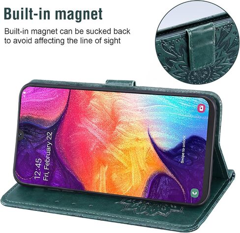 Phone Case for Samsung Galaxy A50 Wallet Cases with Tempered Glass Screen Protector Leather Magnetic Flip Cover Card Holder Stand Cell Accessories Glaxay A 50 Gaxaly S50 50A SM A505G Women Men Gray in Kuwait