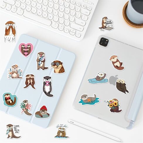 Cute Otter Stickers Kawaii Animal Stickers Pack 50PCS, Glueewee Funny Otter Stickers for Water Bottles Laptop Scrapbook Luggage Vinyl Waterproof Decals for Kids Teens Adults in Kuwait