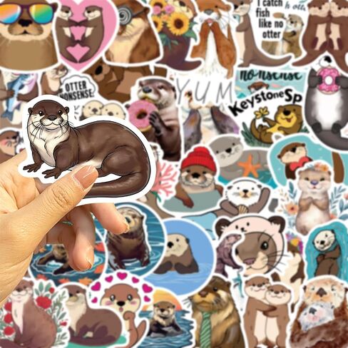 Cute Otter Stickers Kawaii Animal Stickers Pack 50PCS, Glueewee Funny Otter Stickers for Water Bottles Laptop Scrapbook Luggage Vinyl Waterproof Decals for Kids Teens Adults in Kuwait